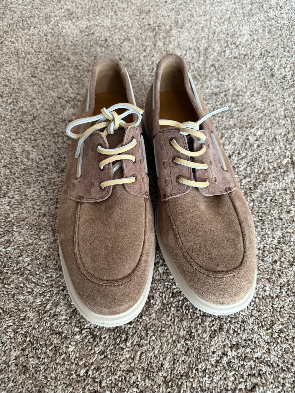 Frye Men's Suede Casual Boat Shoes in Taupe. Sz 12M.  New. Bag3